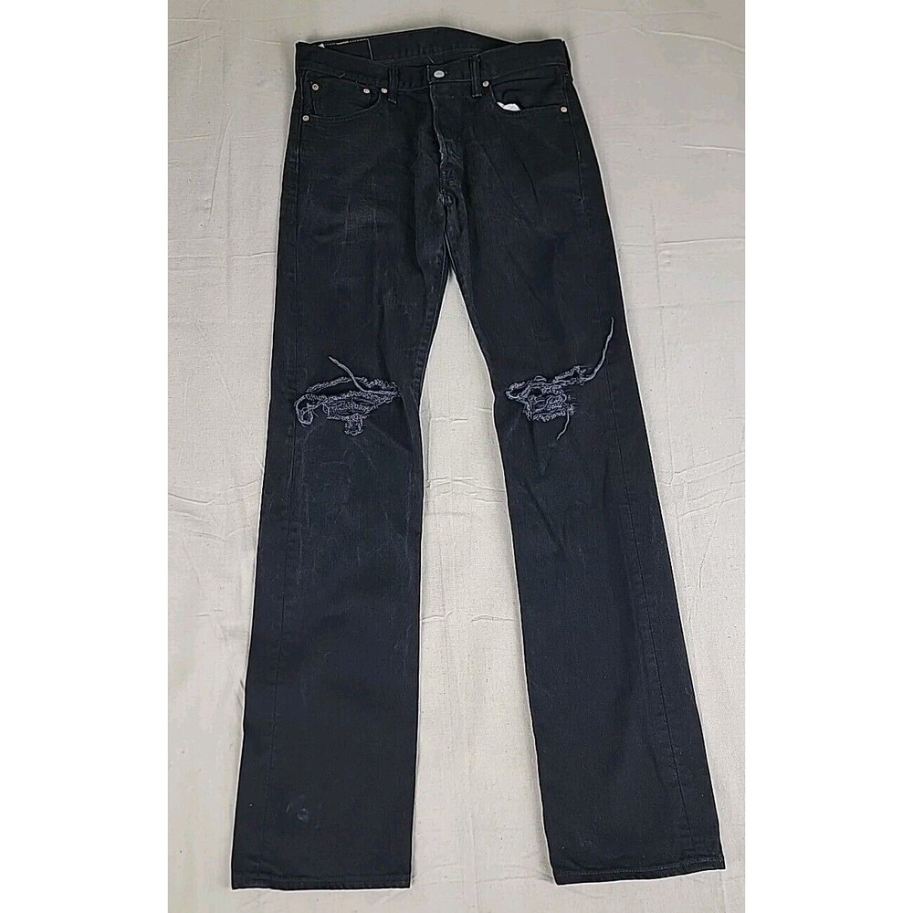 Levi's 501 Original Fit Jeans Mens 34x36 Black Distressed Ripped Straight Leg